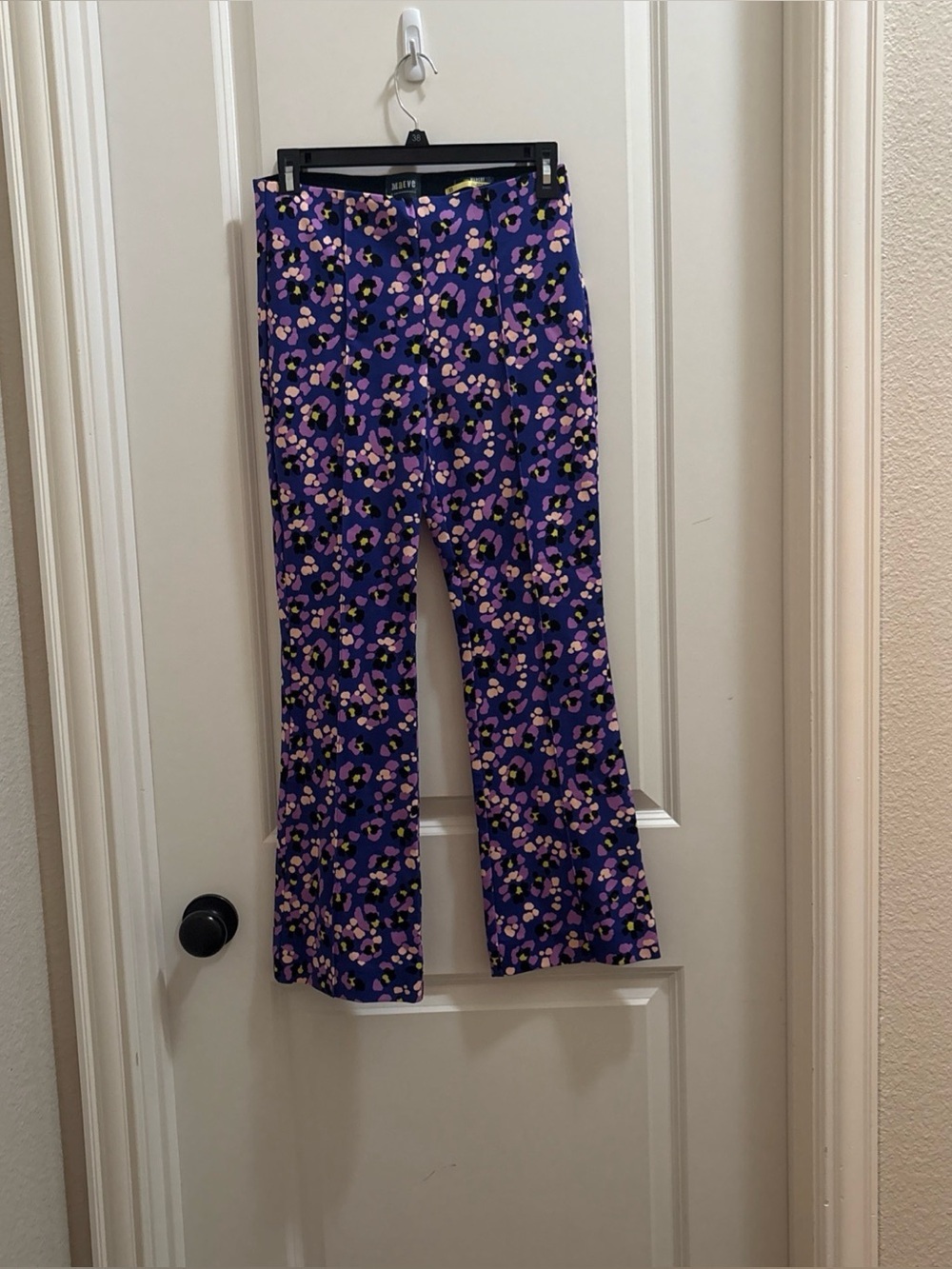 Maeve Anthropologie Margot Knit Kick Flare Pants Blue Purple Leopard Floral XS